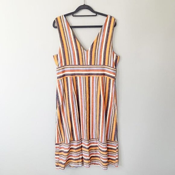 NEW Gilli linen blend bold striped dual v-neck sleeveless fitted lined dress - Picture 6 of 10